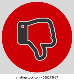 Flat design style. Thumb Down vector icon. Hand gesture. Style is flat symbol. Black color.  Red circle  background.
