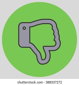 Flat design style. Thumb Down vector icon. Hand gesture. Vector illustration with pantone colors of the year 2016 Lilac Grey and Green Flash.