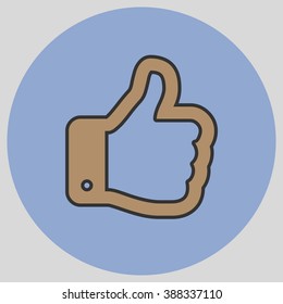 Flat design style. Thumb Up vector icon. Hand gesture. Vector illustration with pantone colors of the year 2016 Iced Coffee and Serenity.