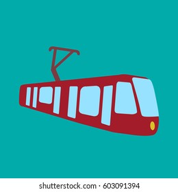 flat design style with Tram public transport icon & Modern tramway train Illustration in the city Vector illustration
