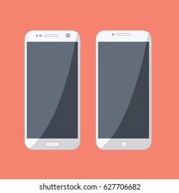 flat design style with two empty cell phone realistic modern & blank. vector illustration or mobile phone for business & gadget technology & shadow