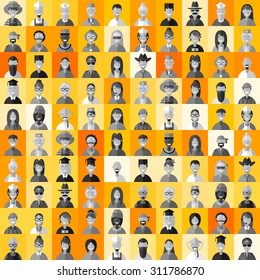 Flat Design Style Vector Avatar Background. Different People Professions, Female, Male