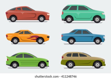 Flat design style vector cars, side view