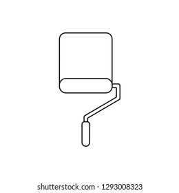 Flat design style vector illustration concept of roller paint brush icon painting wall on white background. Black outlines.