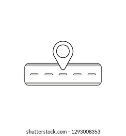 Flat design style vector illustration concept of road and pointer symbol icon on white background. Black outlines.