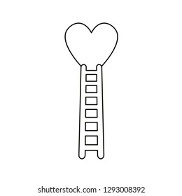 Flat design style vector illustration concept of climb to heart with wooden ladder symbol icon on white background. Black outlines.