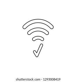 Flat design style vector illustration concept of wifi symbol icon with check mark on white background. Black outlines.