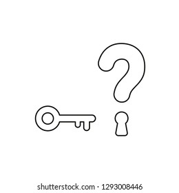 Flat design style vector illustration concept of question mark with key and keyhole symbol icon on white background. Black outlines.