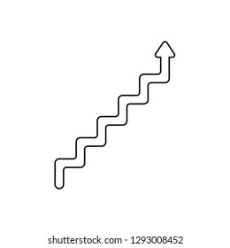 Flat design style vector illustration concept of line stairs symbol icon with arrow pointing up on white background. Black outlines.