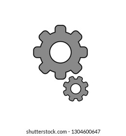 Flat design style vector illustration of gears symbol icon on white background. Colored, black outlines.