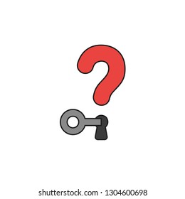Flat design style vector illustration concept of question mark with key locking or unlocking keyhole symbol icon on white background. Colored, black outlines.