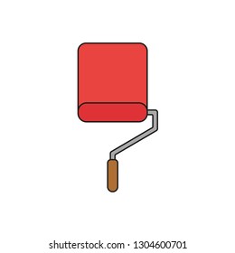 Flat design style vector illustration concept of roller paint brush icon painting wall on white background. Colored, black outlines.
