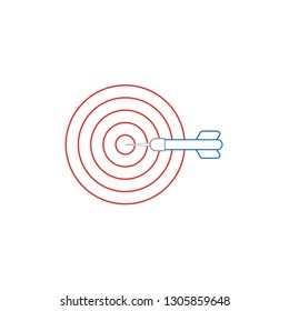 Flat design style vector illustration concept of bullseye with dart icon in the center on white background. White and colored outlines.