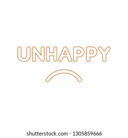 Flat design style vector illustration concept of unhappy text with sulking mouth on white background. White and colored outlines.
