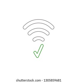 Flat design style vector illustration concept of wifi symbol icon with check mark on white background. White and colored outlines.