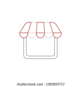 Flat design style vector illustration of shop or store symbol icon with awning on white background. White and colored outlines.