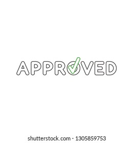 Flat design style vector illustration concept of approved text with check mark symbol icon on letter on white background. White and colored outlines.