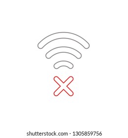 Flat design style vector illustration concept of wifi symbol icon with x mark on white background. White and colored outlines.