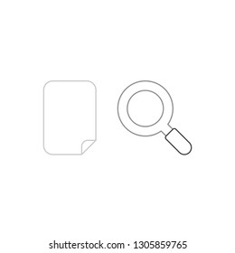 Flat design style vector illustration concept of blank paper with magnifying glass or magnifier icon on white background. White and colored outlines.