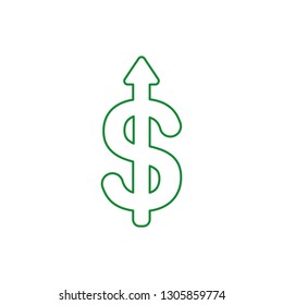 Flat design style vector illustration concept of dollar symbol icon with arrow pointing up on white background. White and colored outlines.