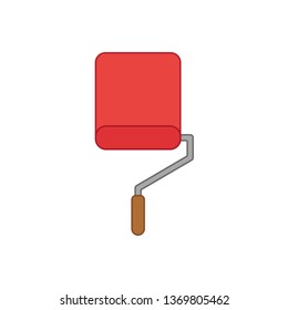 Flat design style vector illustration concept of roller paint brush icon painting wall on white background. Colored outlines.