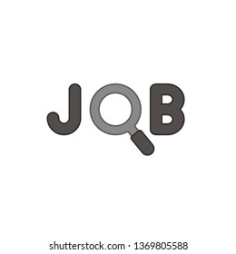 Flat design style vector illustration concept of job text with and black magnifying glass or magnifier symbol icon on white background. Colored outlines.