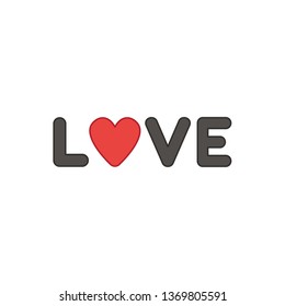 Flat design style vector illustration concept of black love text with heart symbol icon on white background. Colored outlines.