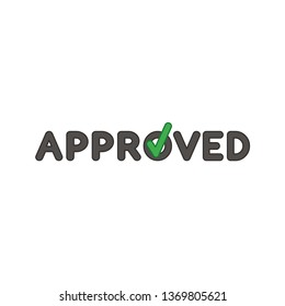 Flat design style vector illustration concept of approved text with check mark symbol icon on letter on white background. Colored outlines.