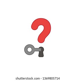 Flat design style vector illustration concept of question mark with key locking or unlocking keyhole symbol icon on white background. Colored outlines.