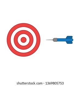 Flat design style vector illustration concept of bullseye with dart icon on white background. Colored outlines.