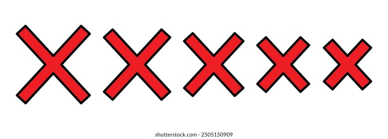 Flat design style vector illustration of red x mark icon set on white background.
