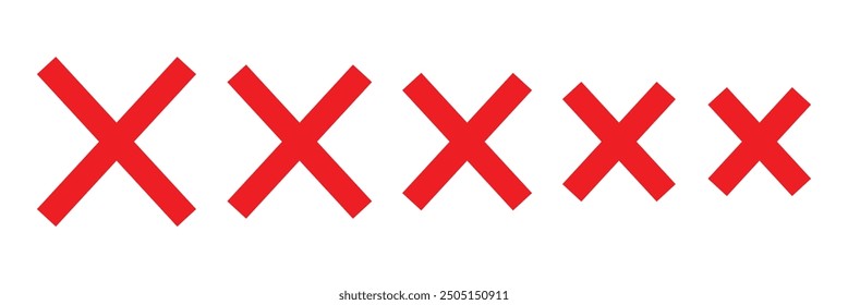 Flat design style vector illustration of red x mark icon set on white background.