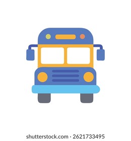 A flat design style vector illustration of a school bus. Primary colors, simple shapes, and modern design.