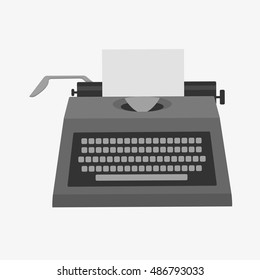 Flat design style vector illustration of a manual vintage typewriter. Typewriter icon. Typewriter with epty paper sheet. Typewriting icon. Vintage typewriter. Isolated typewriter on white background