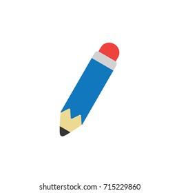 Flat design style vector illustration of blue pencil icon on white background.