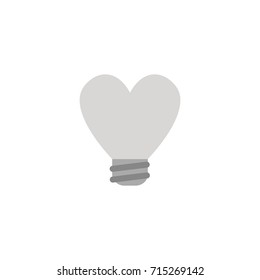 Flat design style vector illustration concept of grey heart-shaped light bulb icon on white background.
