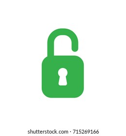 Flat design style vector illustration concept of green open padlock icon on white background.