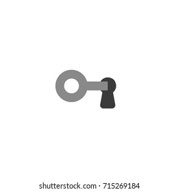 Flat design style vector illustration concept of grey key icon unlock or lock black keyhole on white background.