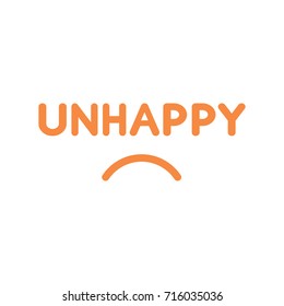 Flat design style vector illustration concept of orange unhappy text with sulking mouth on white background.