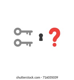 Flat design style vector illustration concept of two key icons with keyhole and red question mark on white background.