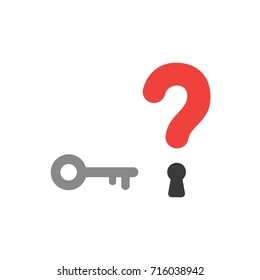 Flat design style vector illustration concept of red question mark with grey key and black keyhole symbol icon on white background.