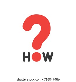 Flat design style vector illustration concept of black how text with red question mark symbol icon on white background.