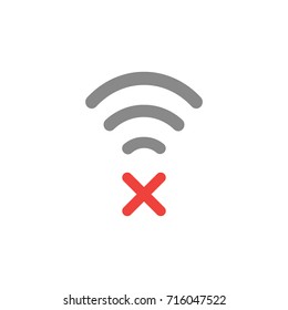 Flat design style vector illustration concept of grey wifi symbol icon with red x mark on white background.