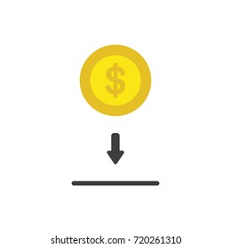 Flat design style vector illustration concept of putting and saving dollar coin money symbol icon into the moneybox hole on white background.
