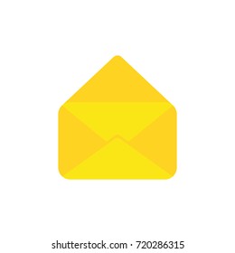 Flat design style vector illustration of yellow open envelope symbol icon on white background.