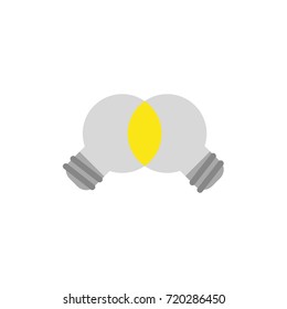 Flat design style vector illustration concept of unite ideas, grey light bulbs symbol icon, maybe symbolize bad ideas and get a good idea, glowing yellow light bulb, symbolizes good idea.