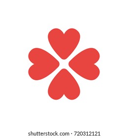 Flat design style vector illustration concept of rotated four red heart symbol icons on white background.