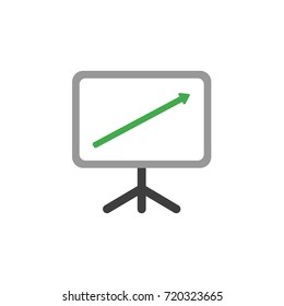 Flat design style vector illustration concept of presentation chart board symbol icon with green arrow pointing or moving up on white background.