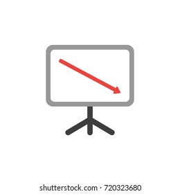 Flat design style vector illustration concept of presentation chart board symbol icon with red arrow pointing down on white background.