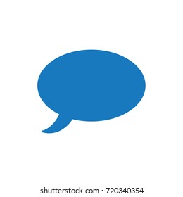 Flat design style vector illustration of blue speech bubble symbol icon on white background.